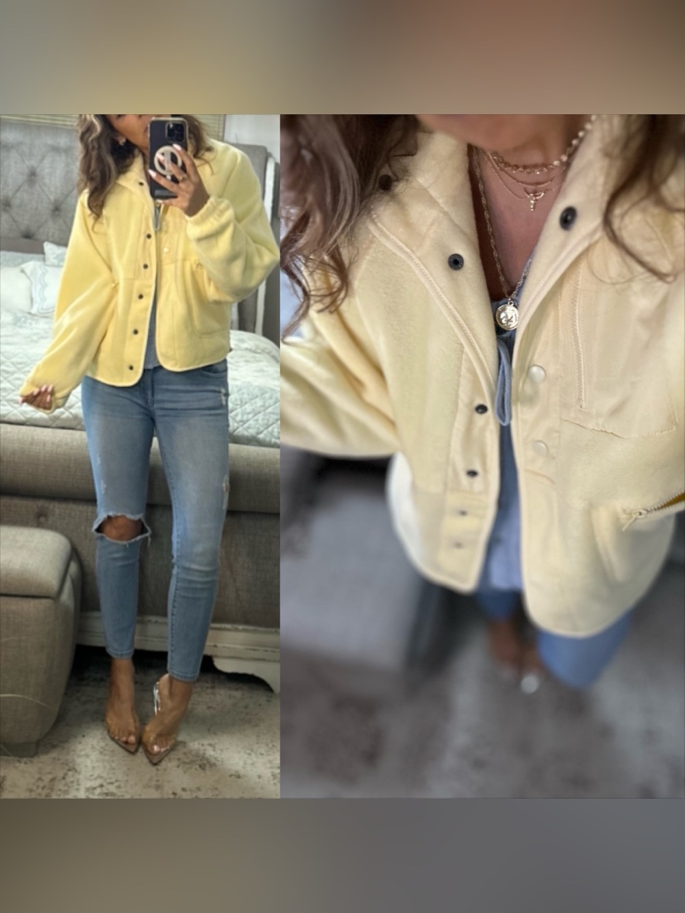 New🍂 Soft Lemon Yellow Lightweight Fleece Snap Front Jacket